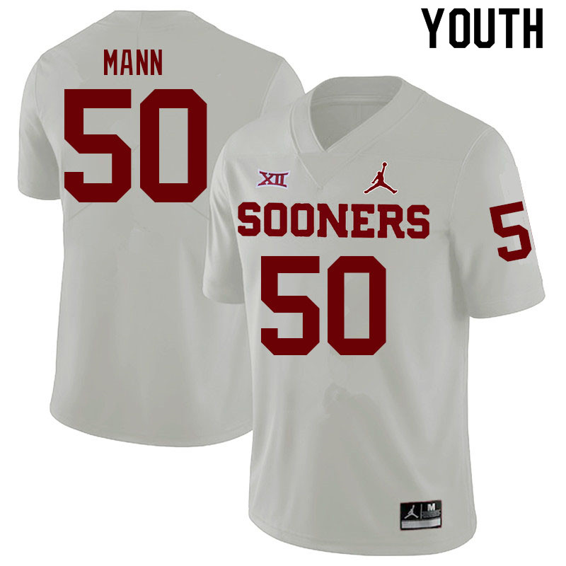 Youth #50 Jake Mann Oklahoma Sooners College Football Jerseys Sale-White - Click Image to Close